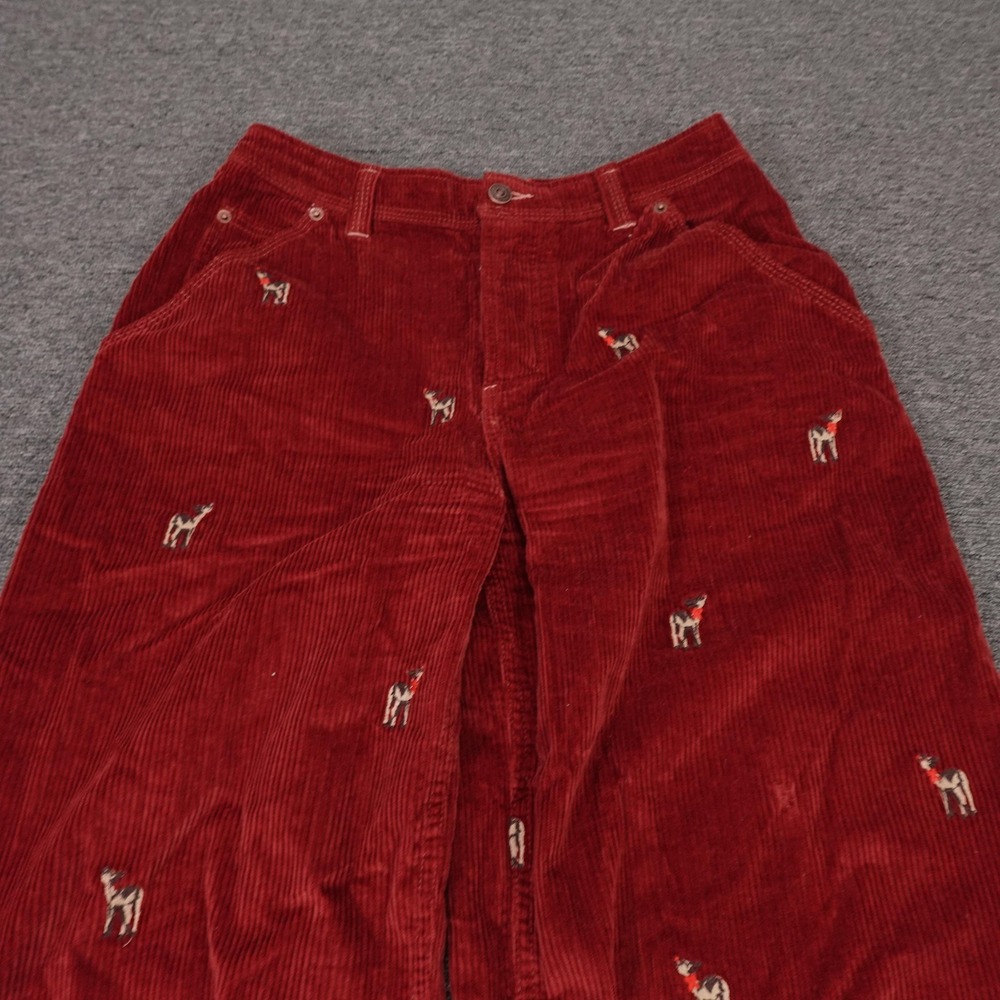 Free People Pants Womens 26 Red Corduroy Wide Leg Embroidered Deer Holiday - Picture 2 of 12